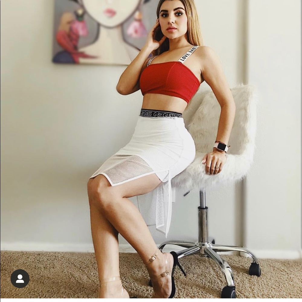 Guess skirt and red crop top